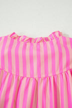 Pink Stripe Split Neck Ruffled Summer Blouse