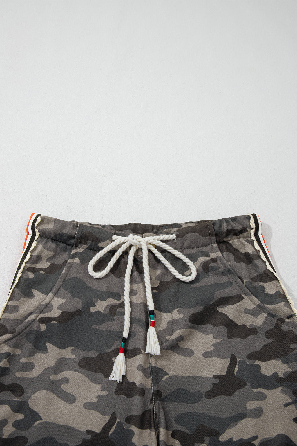 Camouflage Print Striped Side Panel Patchwork Drawstring Pants