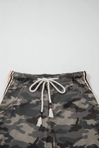 Camouflage Print Striped Side Panel Patchwork Drawstring Pants
