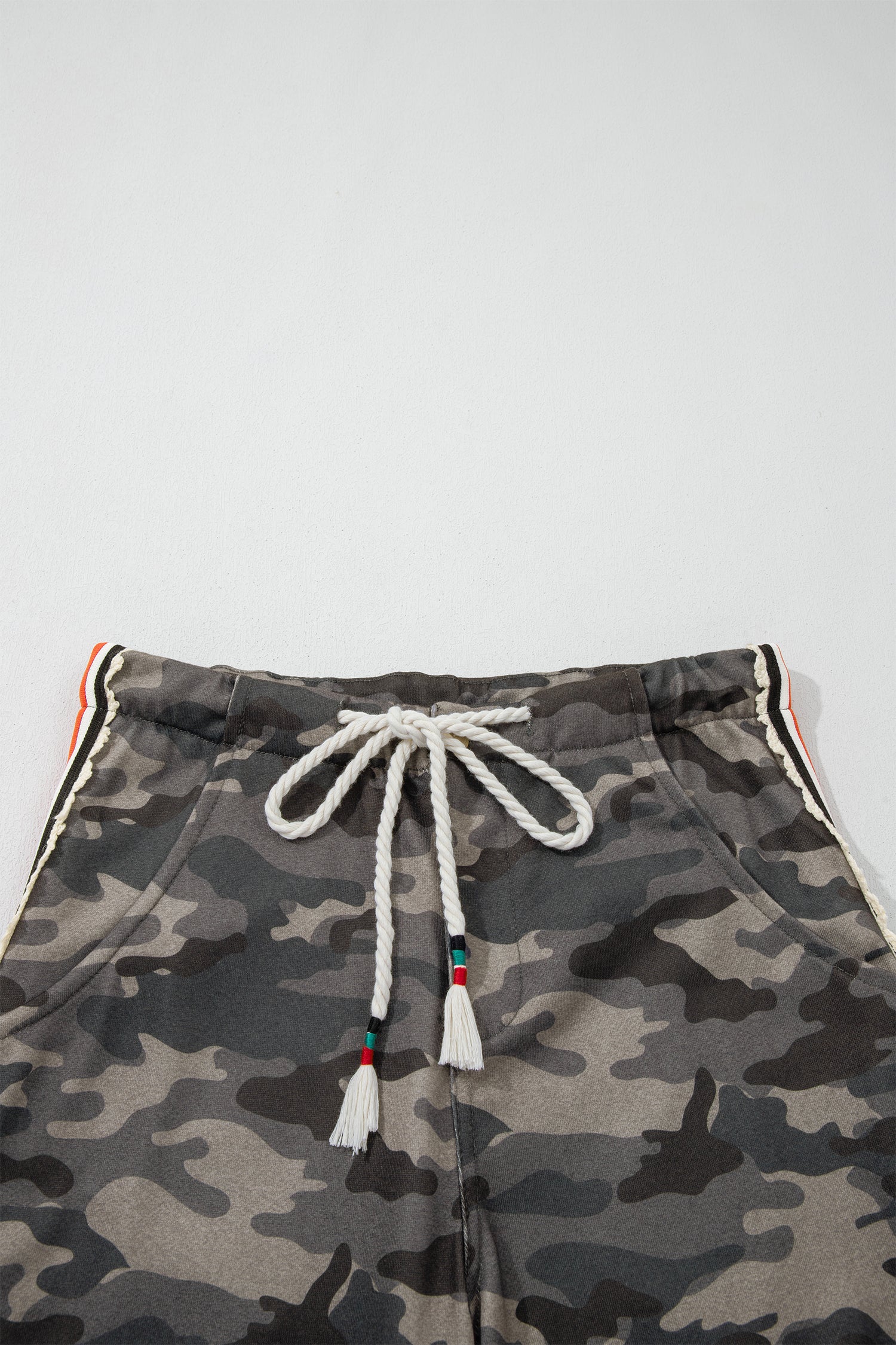 Camouflage Print Striped Side Panel Patchwork Drawstring Pants