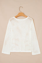 Scalloped Trim Hollow Out Knit Long Sleeve Top