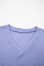 Wisteria Waffle V Neck Short Sleeve Knit Top