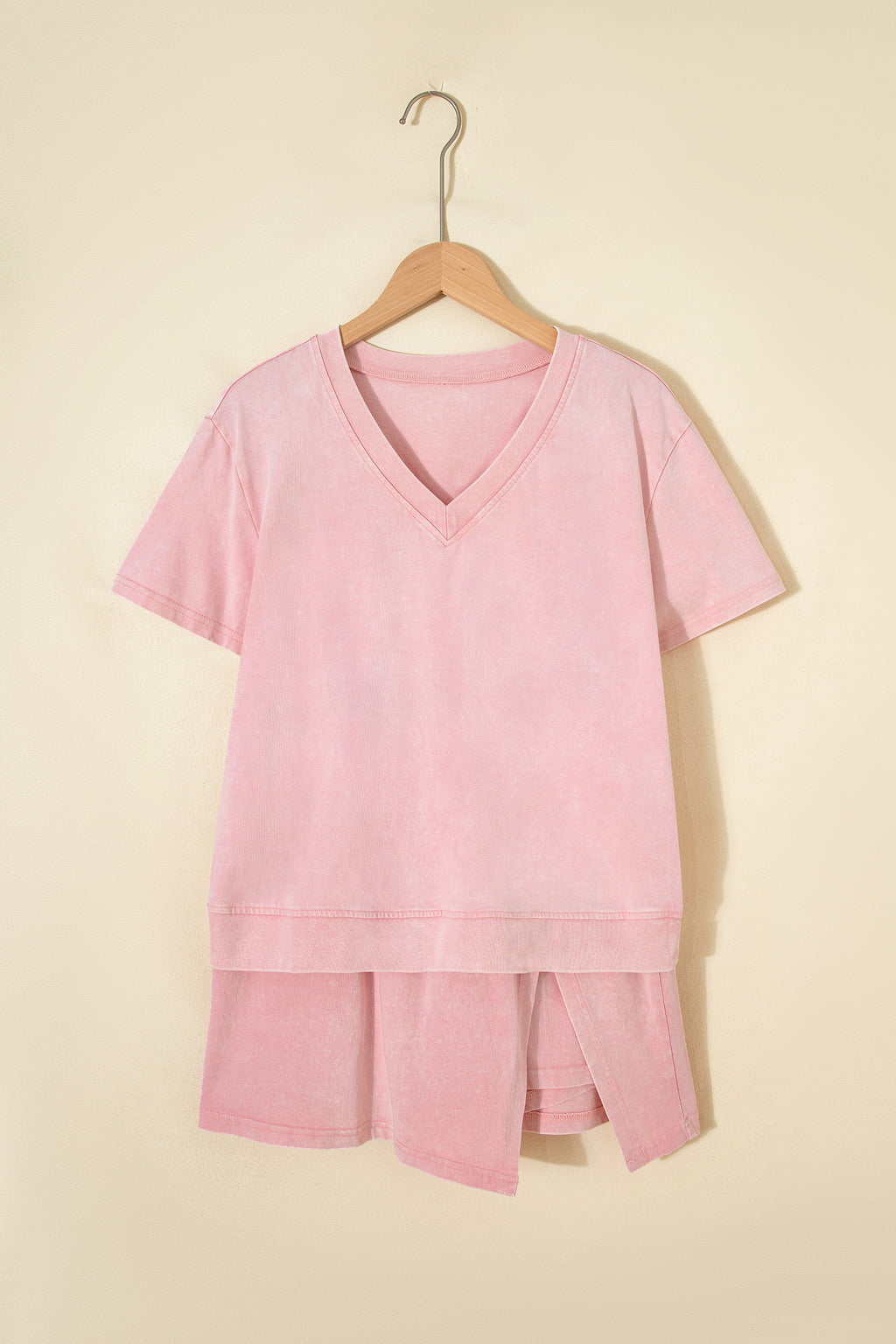 Mineral Wash V Neck Tee Matching Skort Set