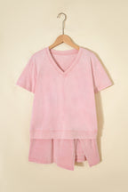 Mineral Wash V Neck Tee Matching Skort Set