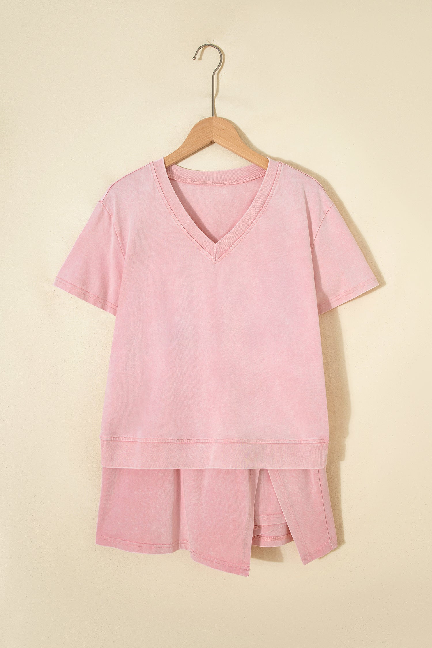 Mineral Wash V Neck Tee Matching Skort Set