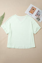 V Neck Short Sleeve Plus Size Waffle Knit Top