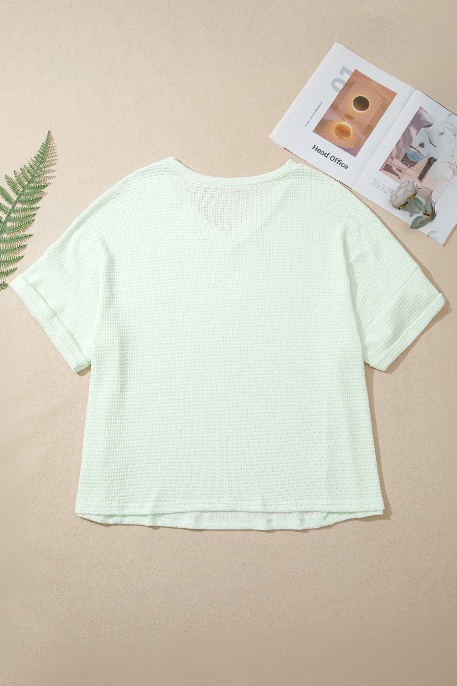 V Neck Short Sleeve Plus Size Waffle Knit Top
