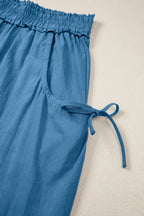 Prussian Blue Smocked Waist Casual Jogger Style Pants