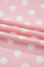 Pink Polka Dot Print Mock Neck Short Sleeve Top Shift Pant Set