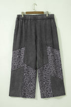 Dark Grey Plus Size Leopard Patchwork Mineral Wash Wide Leg Pants