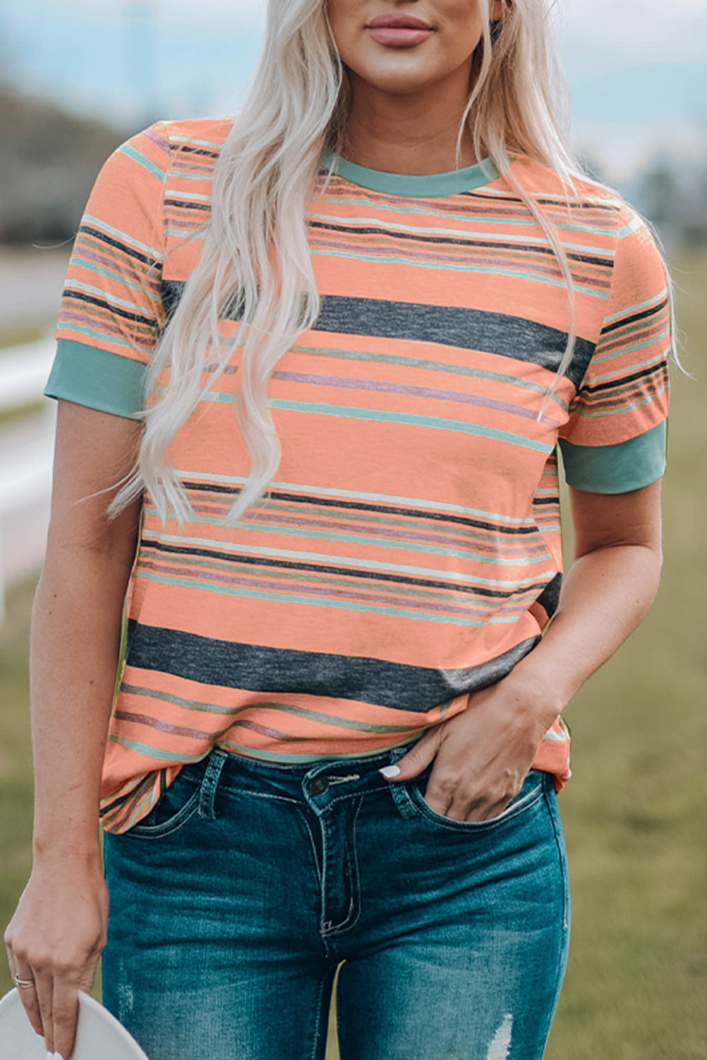 Multicolor Stripes Crew Neck T Shirt