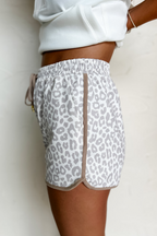 Leopard Elastic Waistband Lace up Contrast Trim Casual Shorts