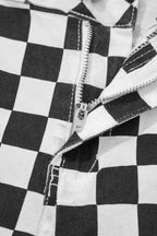 Black Checkerboard Print Distressed Holes Raw Edge Cropped Jeans