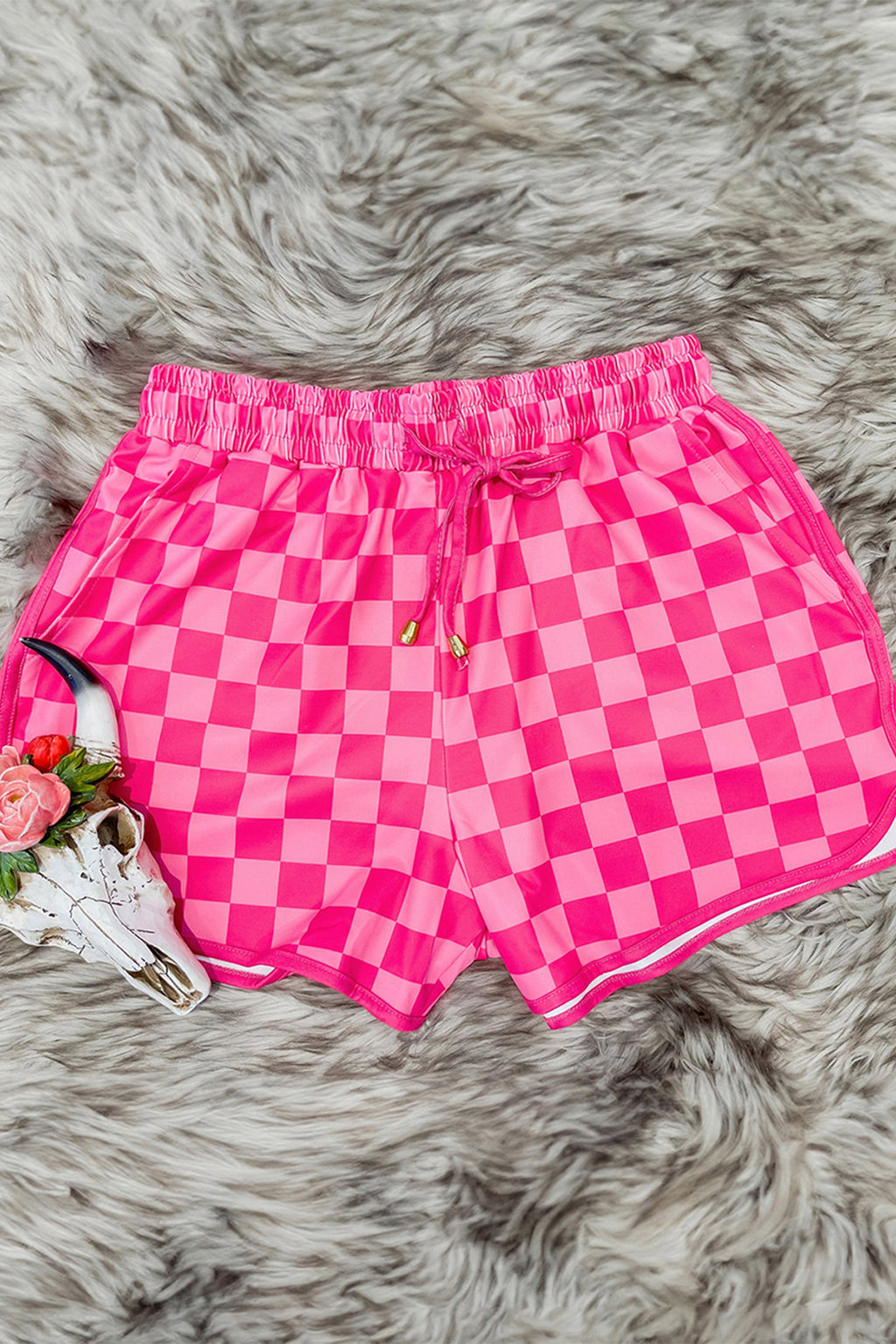 Checkered Drawstring Elastic Waist Casual Shorts