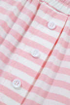 Pink Stripe Drop Shoulder Round Neck Top and Buttoned Straight Pants Two Piece Set
