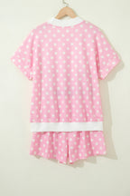 Polka Dot Print Color Block Trim Mock Neck Short Set
