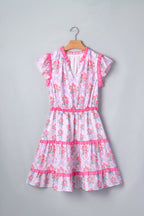 Purple Tiered Ruffles Sleeveless Summer Floral Dress