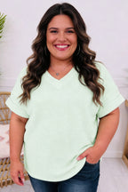 V Neck Short Sleeve Plus Size Waffle Knit Top