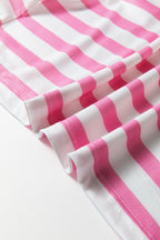 Pink Stripe V Neck Patched Pocket Casual T Shirt