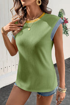 Color Block Corded Knit Crew Neck Tee