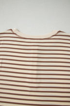 Brown Stripe Half Buttons Top and Shorts Set
