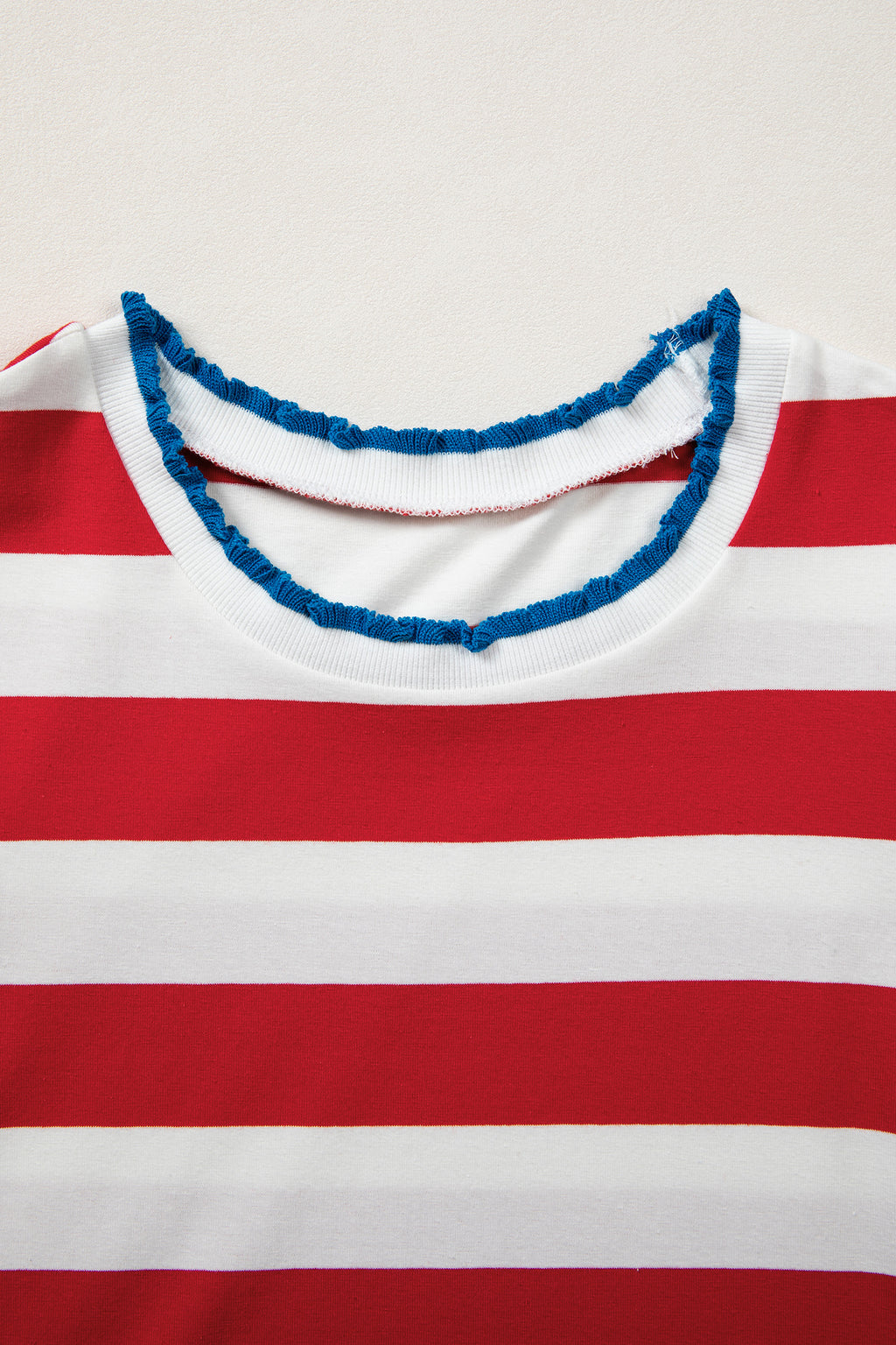 Striped Contrast Trim Round Neck Short Puff Sleeve Shift Mini Dress