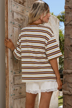 Brown Stripe Womens Casual Oversized Tee