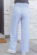 Striped Shirred High Waist Loose Summer Pants