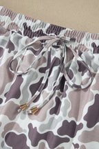 Abstract Camo Elastic Waist Drawstring Mini Skort