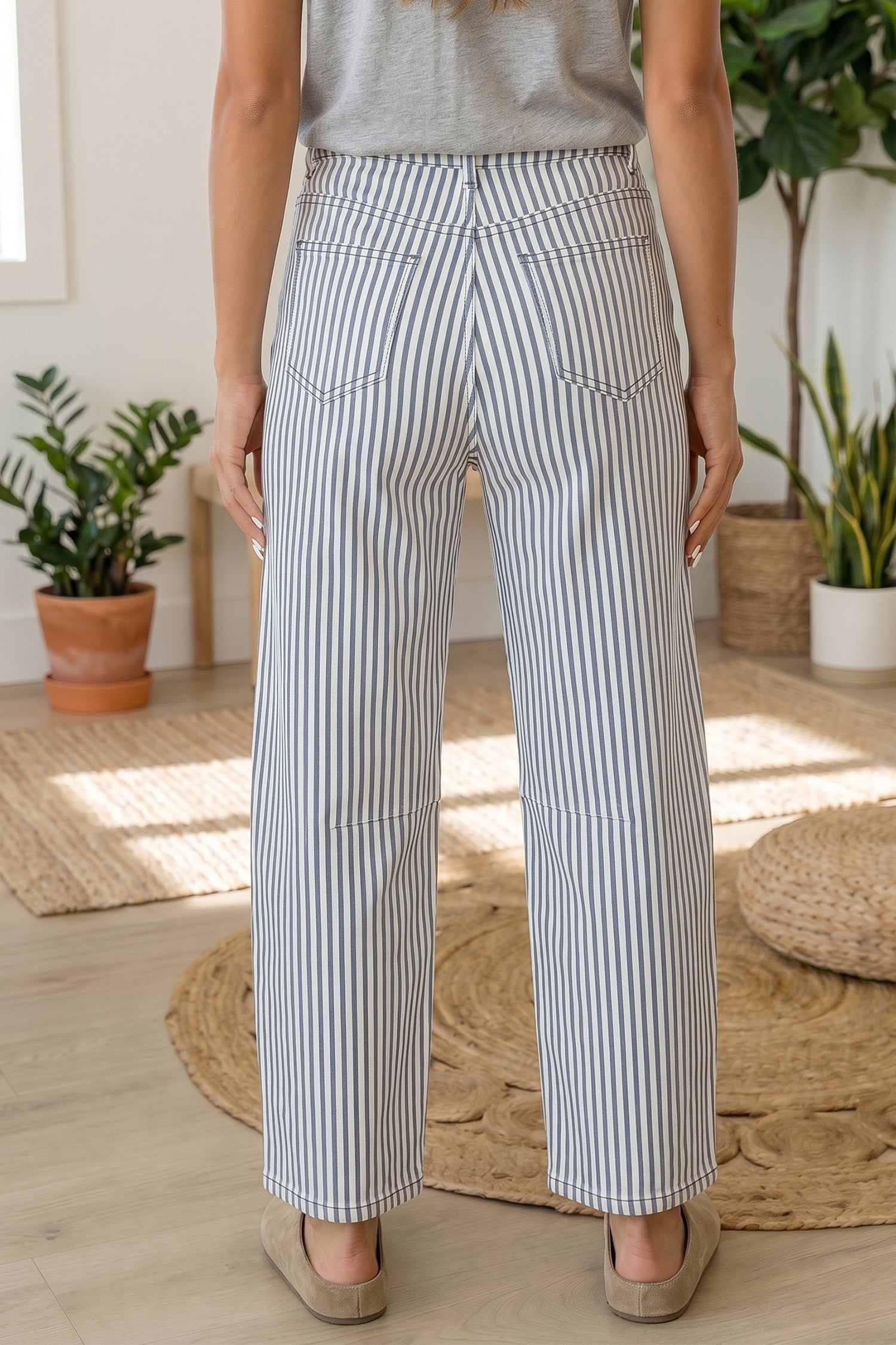 Striped Casual Barrel Jeans