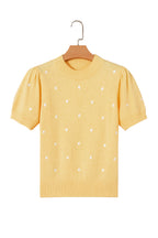 Yellow Cream Elegant Polka Dot Bubble Short Sleeve Sweater