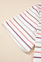 White Stripe V Neck Casual Plus Size Tee