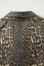 Grey Leopard Print Short Sleeve Pleated Denim Mini Dress