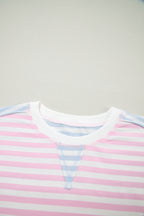 Casual Stripe Oversize Dolman Sleeve Patchwork T Shirt
