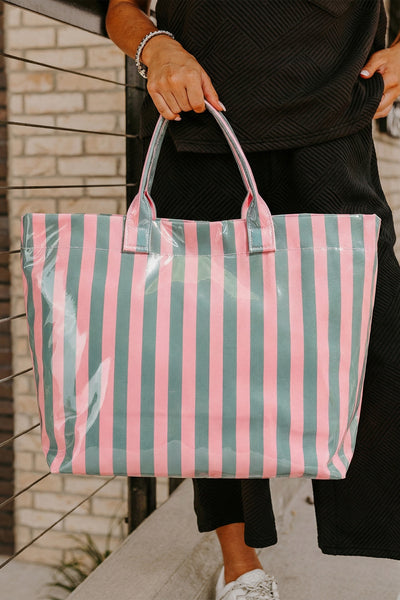 Glossy Striped Vinyl Large Tote Bag