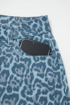 Leopard Frayed Edge Wide Leg High Waist Jeans