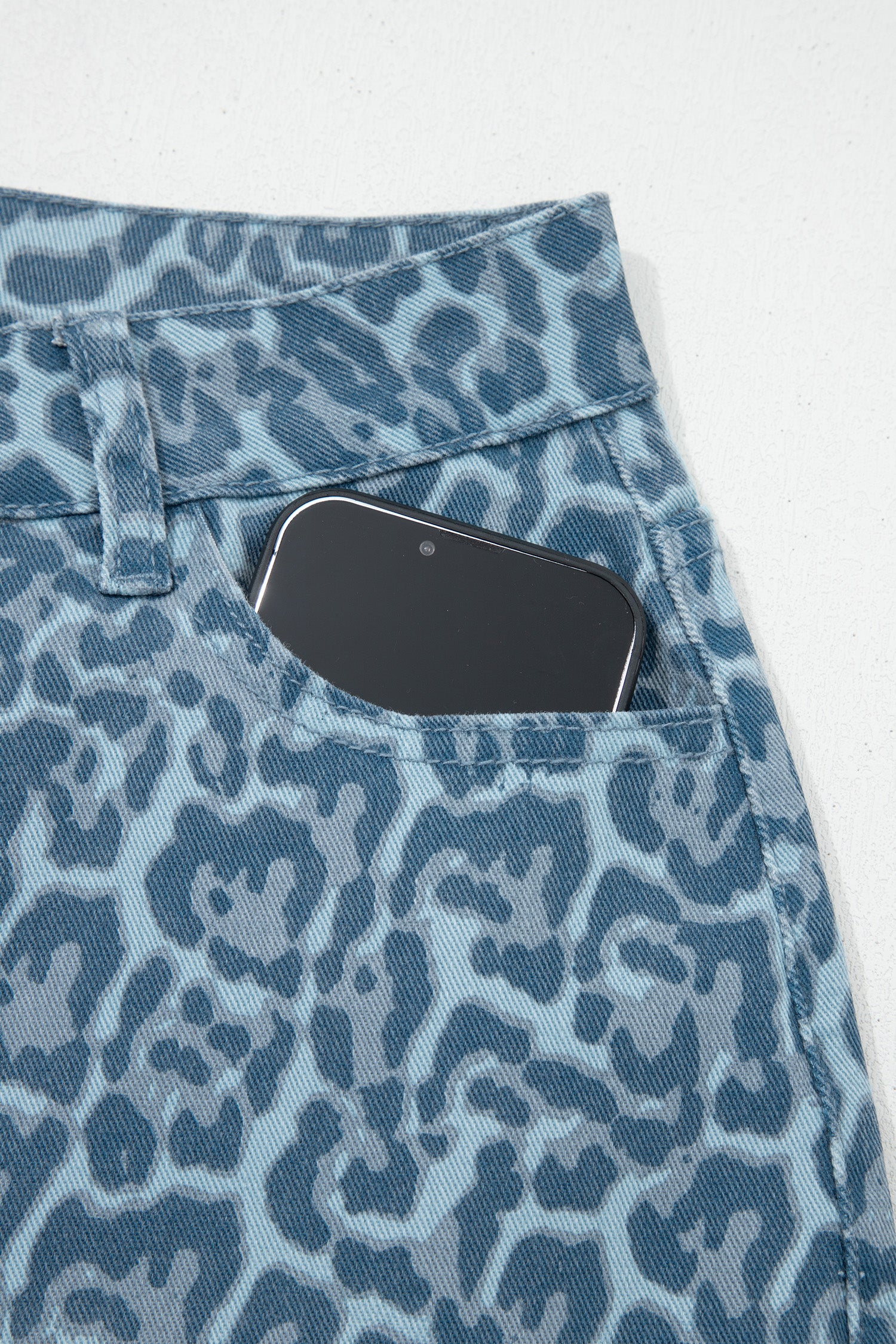 Leopard Frayed Edge Wide Leg High Waist Jeans