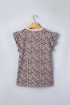 Black Cheetah Print V Neck Ruffle Trim Loose Tank Top