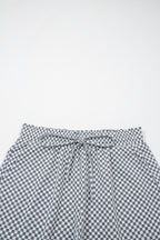 Grey Checkerboard Print Drawstring Elastic Waist Pocketed Shorts