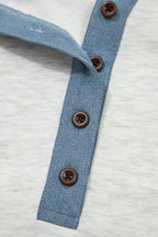 Beige Plus Size Contrast Denim Patchwork Cuffed Sleeve Polo Tee