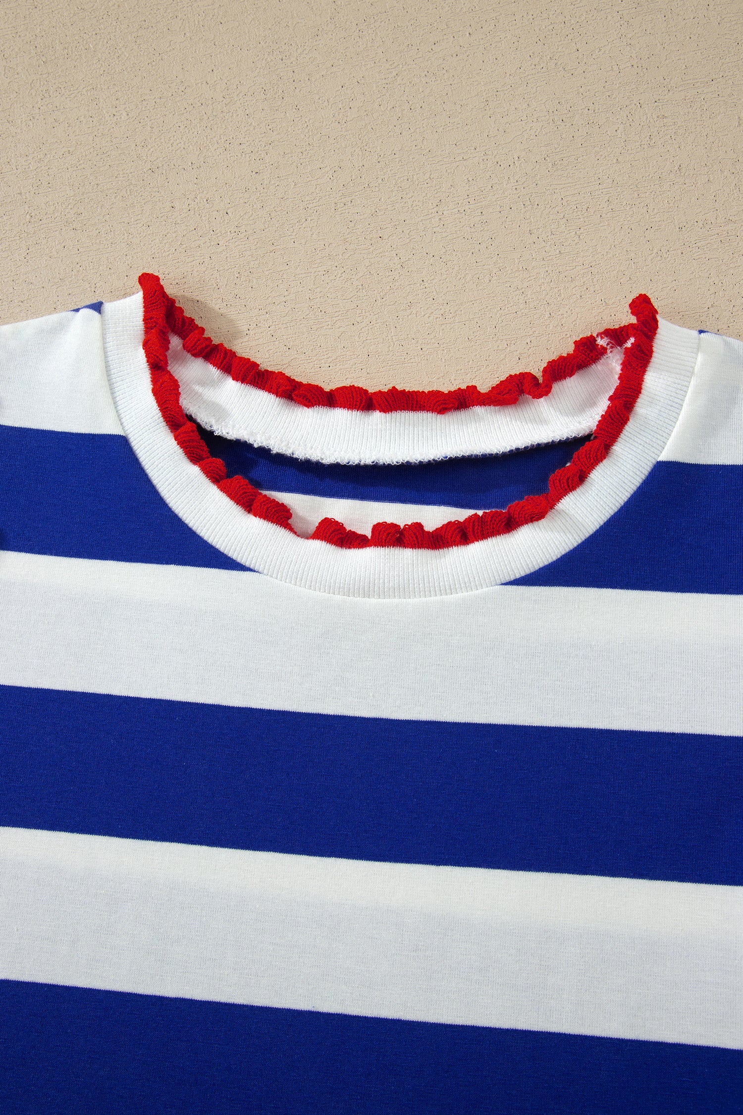 Striped Contrast Trim Round Neck Short Puff Sleeve Shift Mini Dress