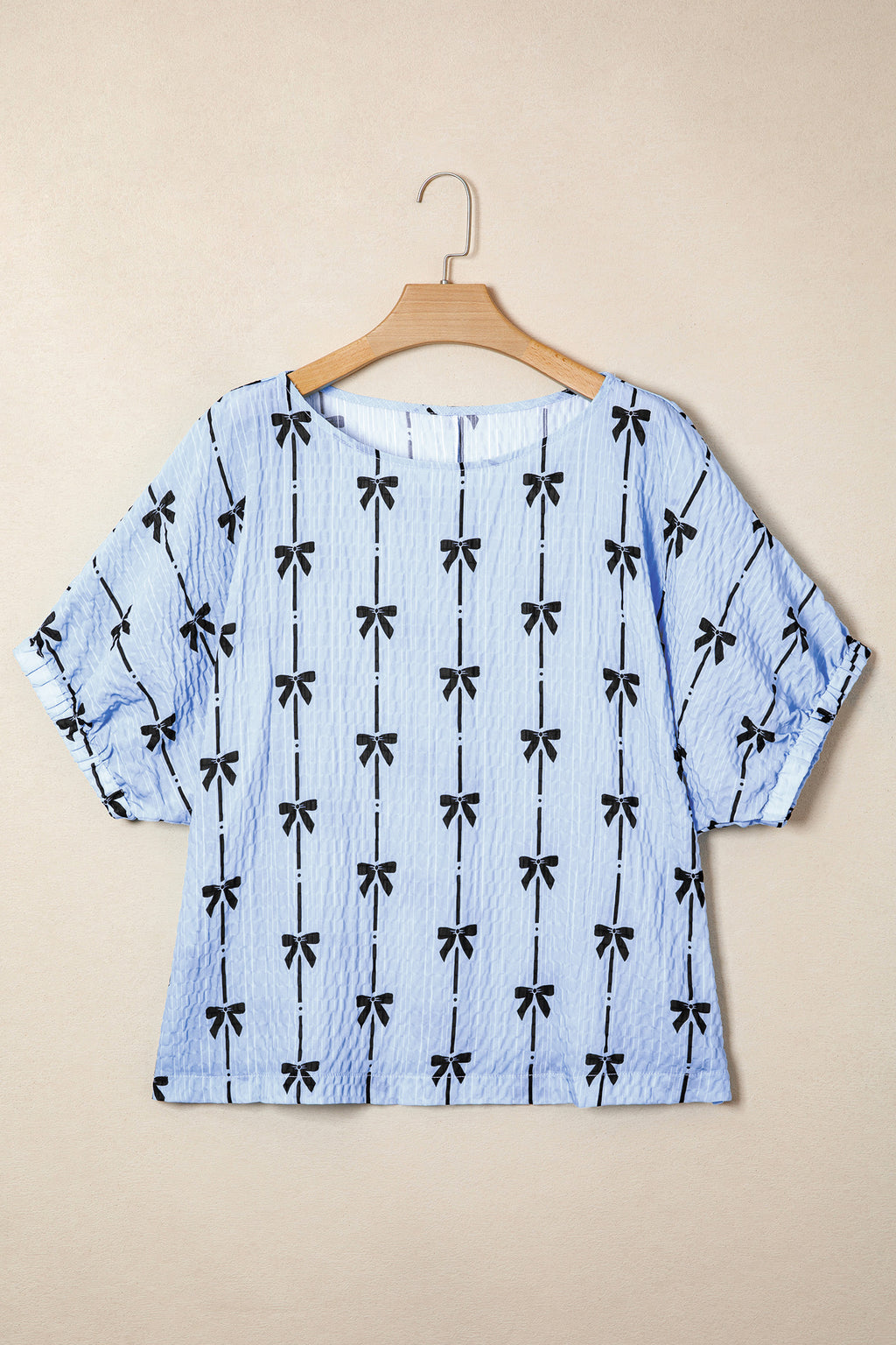 Bow Print Puff Short Sleeve Top