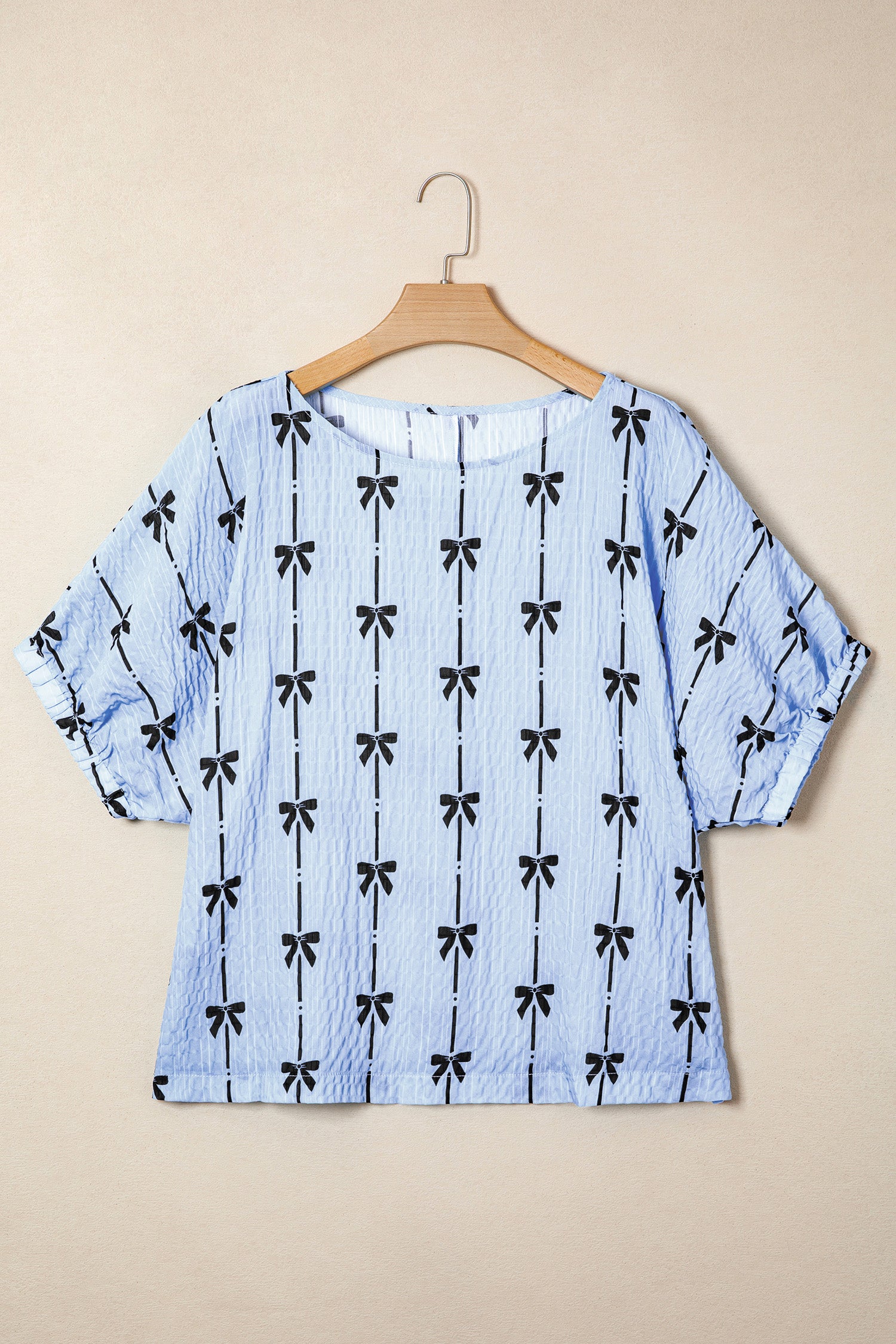 Bow Print Puff Short Sleeve Top