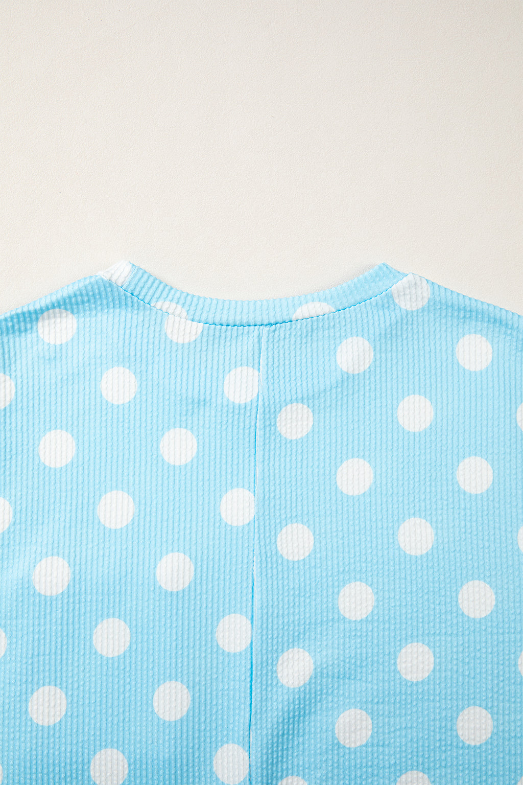 Polka Dot Round Neck Drop Shoulder Patch Pocket Jacquard Texture Top