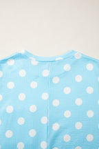 Polka Dot Round Neck Drop Shoulder Patch Pocket Jacquard Texture Top