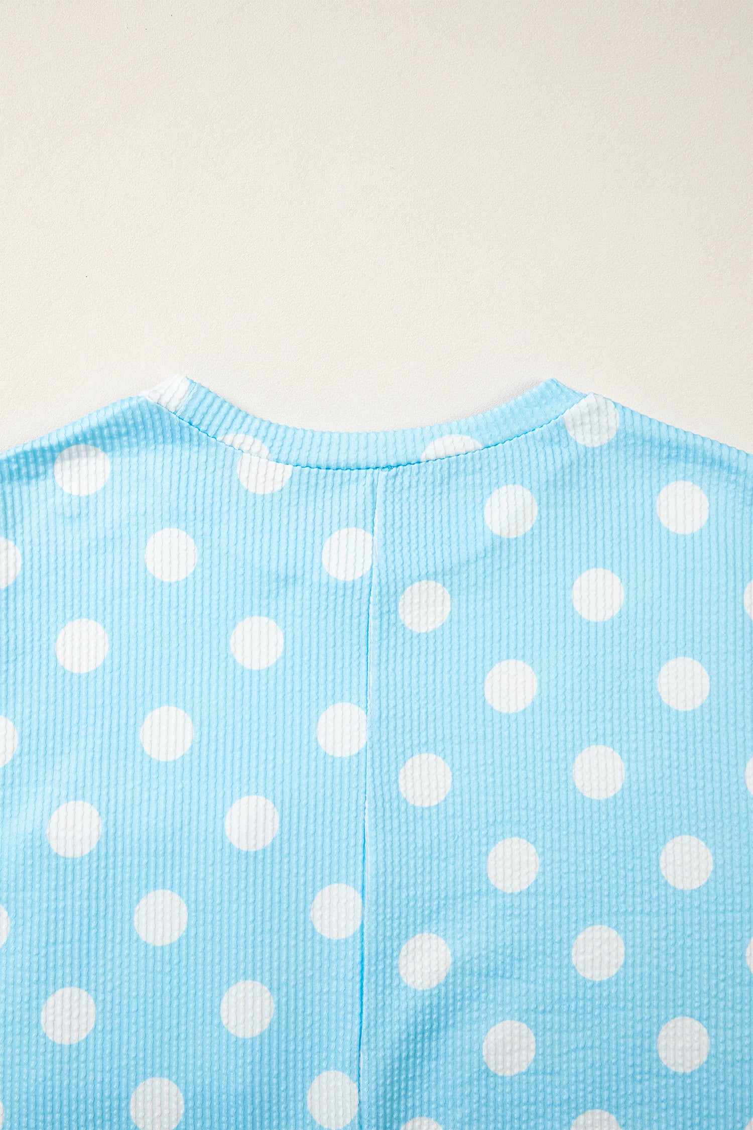 Polka Dot Round Neck Drop Shoulder Patch Pocket Jacquard Texture Top
