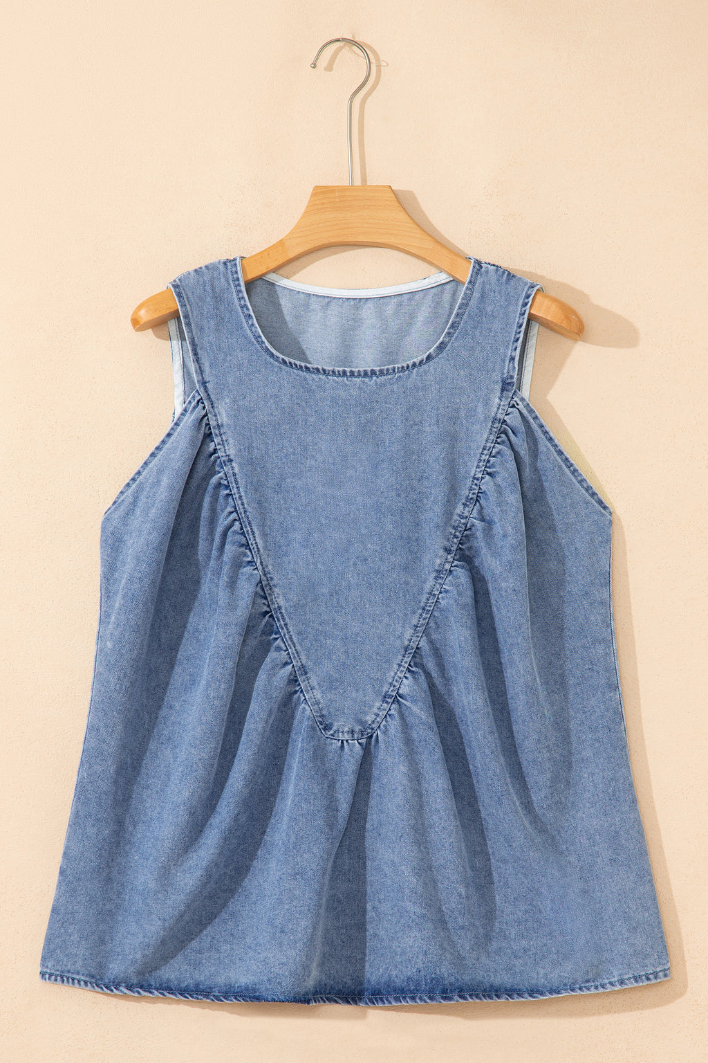 Myosotis Denim Pleated Patchwork Sleeveless Top
