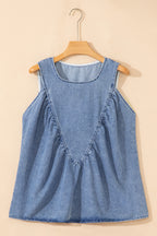 Myosotis Denim Pleated Patchwork Sleeveless Top