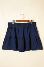 Plus Size Frilled Elastic Waist Lace Trim Boho Ruffled Shorts