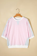 Casual Stripe Oversize Dolman Sleeve Patchwork T Shirt